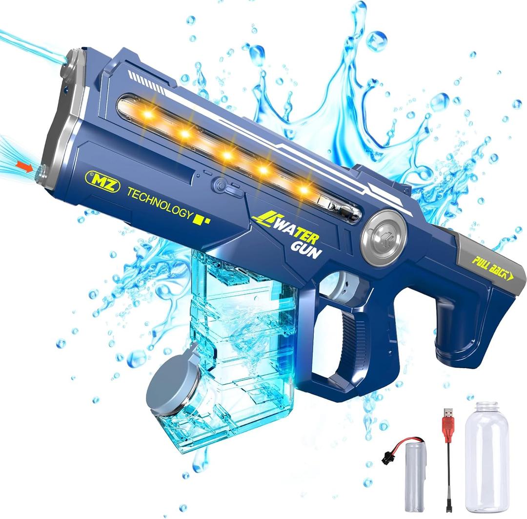 Powerful Electric Water Gun for Adult - Auto Refill Squirt Gun with Battery Powered Large Capacity Strongest Super Water Soaker Blaster Gun with Light for Kid Boy Toy for Pool Swimming Summer Outdoor (Blue)