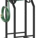 4-Spike Garden Hose Reel with 3.9ft Leader Hose & Stainless Fitting, Outdoor Hose Holder holds 125ft Hose of 5/8", Freestanding Metal Hose Stand for Outside Yard Lawn, Black