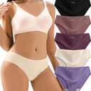 Jaywan Women's Seamless Bikini Cheeky Panties 5 Pack No Show Underwear, Breathable Stretchy Fabric Multi-Color for Everyday (Mixed Color-2, Small)