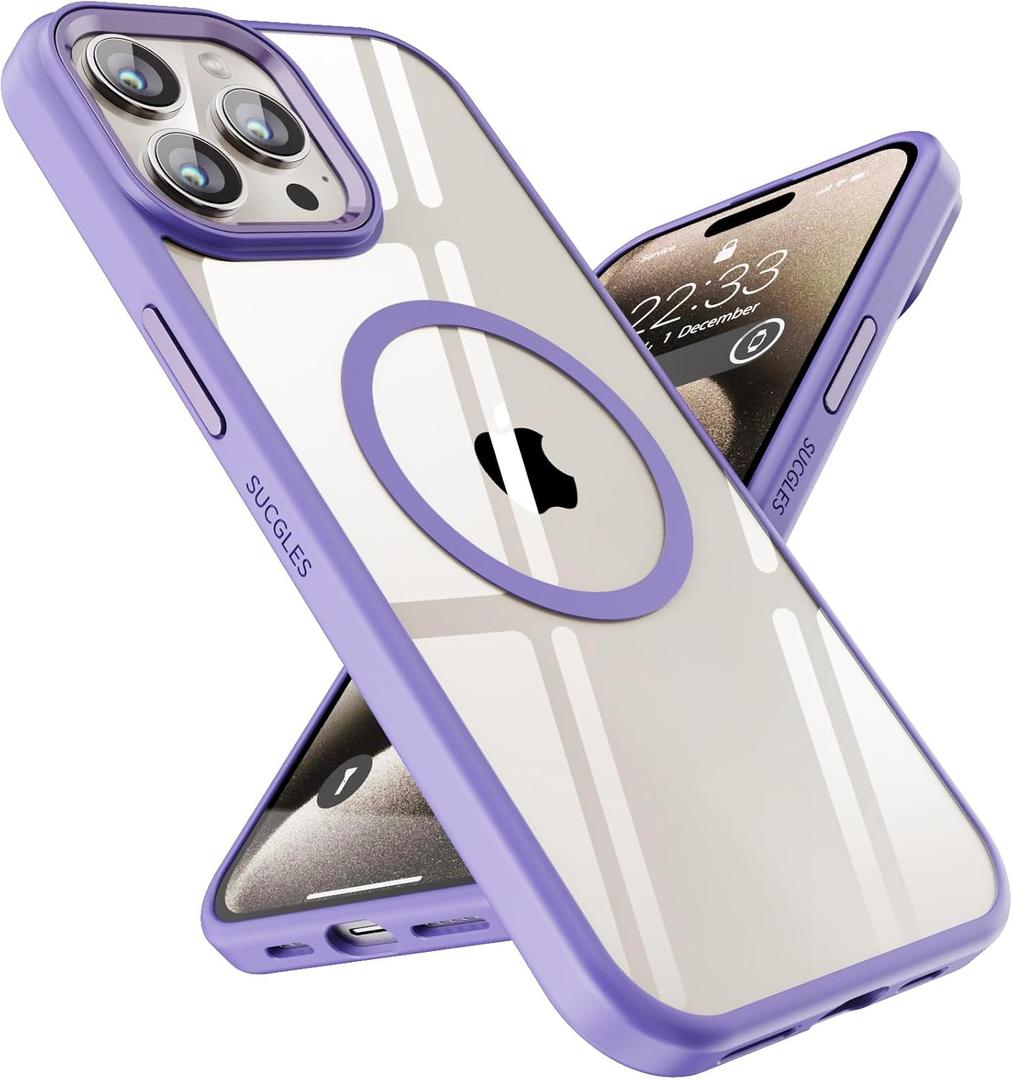 4 x SUCGLES for iPhone 15 Pro Case with MagSafe, N56 Strong Magnet, 12FT Drop Protection, Anti-Yellowing, Magnetic Slim Phone Case for Apple 15 Pro (Lavender)