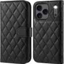 OCASE Compatible with iPhone 17 Pro Max Wallet Case, PU Leather Flip Folio Case with Card Holders RFID Blocking Kickstand [Shockproof TPU Inner Shell] Phone Cover 6.9 Inch 2025, Diamond Check Black