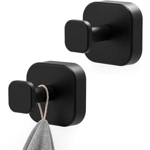 Suction Cup Hooks for Shower, Stainless Steel Suction Hook for Bathroom, Removable Towel Hooks for Kitchen Wall, Glass, Mirror, Tile, Looafh Hook for Hanging (Black*2)