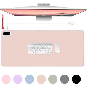 Konohan Heated Desk Pad Warm Mouse Pad, 5 Heating Level & 4 Hour Auto Shut-Off, PU Leather Warm Mouse Mat Heating Keyboard Gaming Mice Warmer Mat Only Supports 110v(Khaki Color,31.5" X 13")