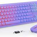 Wireless Keyboard and Mouse Combo, RGB Backlit, Rechargeable & Light Up Letters, Full-Size, Soft Typing, Sleep Mode, 2.4GHz Quiet Keyboard Set for Mac, Windows, Laptop, PC, Trueque (Purple)