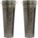 Hosley Set of 2 Zinc Finish French Bucket Vases with Handles 6"Dx15"H Perfect for Weddings, Parties, Country Picnics, Floral Arrangements, Tableware Storage, or Candle Gardens - Rustic Farmhouse Décor