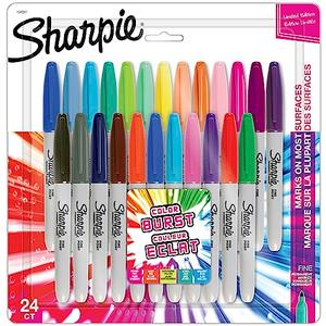 Sharpie Color Burst Permanent Markers, Fine Point, Assorted, 24 Pack (1949557)