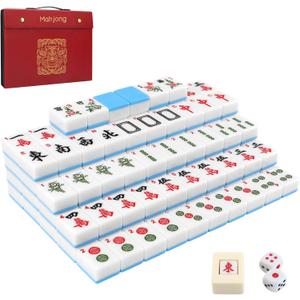 Mahjong Tile Set, 146pcs Professional Chinese Mahjong Set with Instruction Manual, Premium Mah Jongg Sets with Storage Box, 1.4" Mah Jong Tiles Easy to Grab, Game for Gathering, Party, Camping