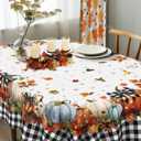 Fall Pumpkin Tablecloth Thanksgiving Autumn Buffalo Plaid Table Cloth 60"x102", Waterproof and Reusable Table Cover for Fall Harvest Party Decoration