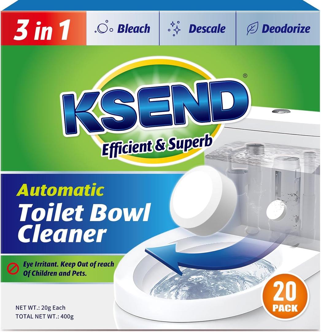Toilet Bowl Cleaner Tablets - 20 PCS Automatic Bleach Toilet Cleaner Tablets, Slow-Releasing Deodorizing & Descaling, Powerful Bathroom Tank Cleaner (1 Count (Pack of 20))