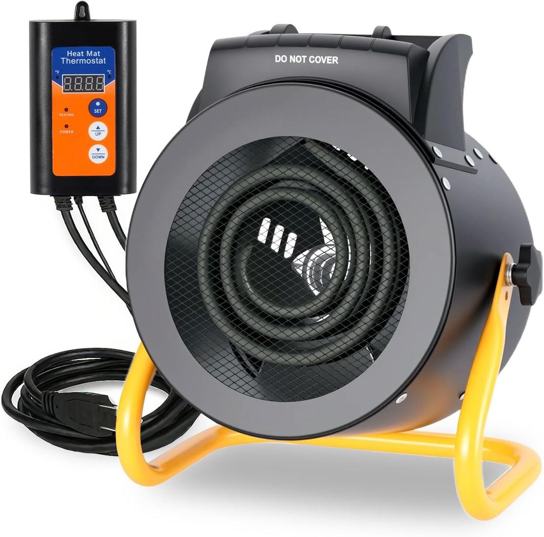 Greenhouse Heater with Digital Thermostat, 1500W Electric Outdoor Heater, Overheat Protection, Fast Heating, Waterproof for Grow Tent, Green House, Patio, Black