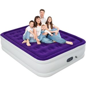 Queen Air Mattress with Built in Pump, Inflatable Mattress for Home, Blow up Air Bed 3 Min Quick Inflation and Deflation, Thin Velvet Top, 22'' Queen Size Purple