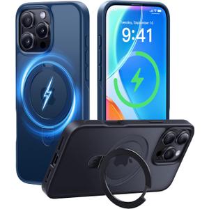 CASEKOO Designed for iPhone 16 Pro Case with Magnetic Invisible Stand [Military Drop Protection] [Compatible with MagSafe] Shockproof Slim Translucent Matte Case 6.3 Inch, Blue