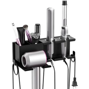 YSD Hair Dryer Holder Wall Mounted, Metal Hair Tools Organizer, Hair Dryer Holder for Blow Dryer, Curling Iron, Straightener, 3 in 1 Bathroom Hair Tool Organizer, Black