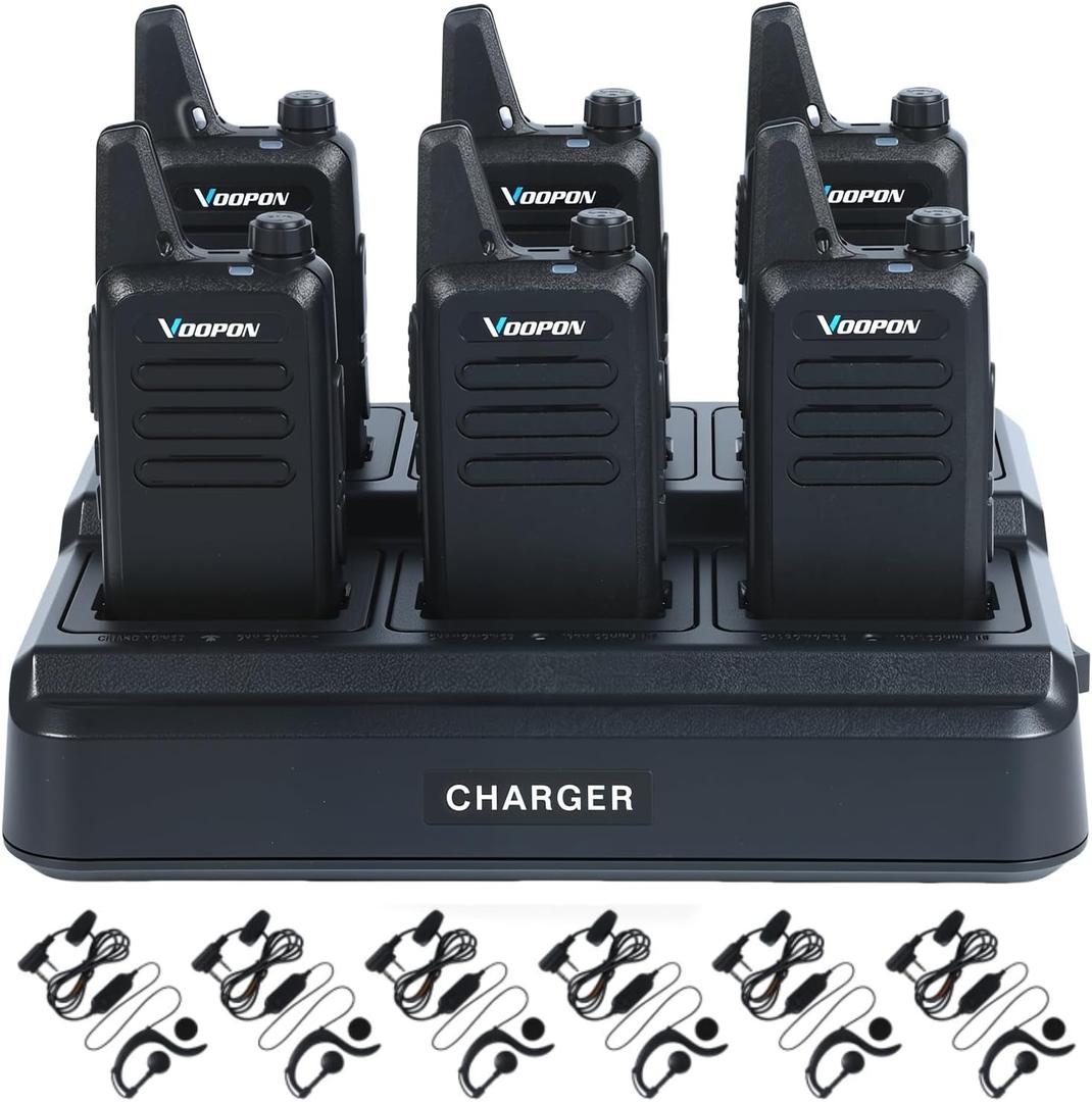 Rechargeable Walkie Talkies for Adults 22 FRS Channels Two-Way Radios with Earpieces 6 Way Multi Unit Gang Charger Long Range VOX Transceivers for Business Company Camping Church Shop (6 Pack)