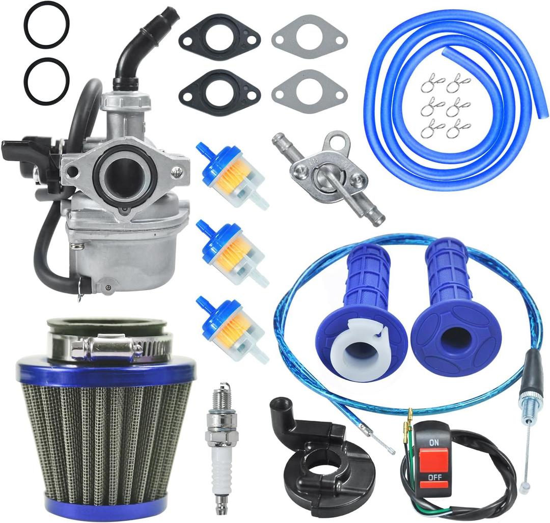 HOLATO PZ19 Carburetor Carb Air Filter Throttle Handle Grips Cable for 50cc 70cc 90cc 110cc 125cc Tao Tao GK110 Baja SSR Apollo Coolster Chinese Four Wheeler ATV Go Kart CRF50 XL70 Dirt Pit Bike Blue