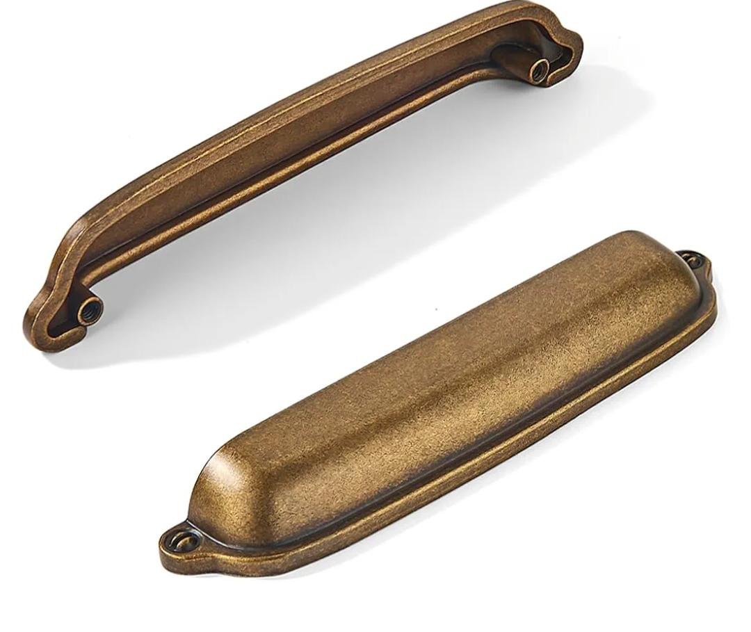 khtumeware 2 Pack Antique Brass Cup Pulls 4 Inch Center to Center - Cabinet & Drawer Handles for Kitchen Hardware