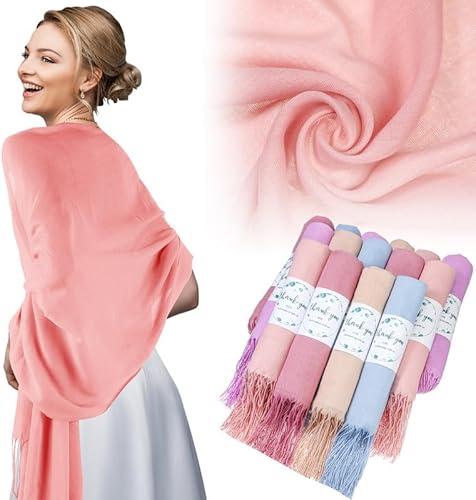Ramede 50 Pack Pashmina Shawls and Wraps 79 x 28 Inch Bulk Wedding Favors Bridal Shawls Gifts for Guests with Thank You Cards