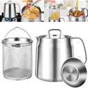 304 Stainless Steel Oil Filter Pot,68oz Bacon Grease Container with Strainer,Cooking Oil Container With Frying Basket,Large Capacity Multifunctional Oil Strainer Pot for Kitchen and Camping (2L)