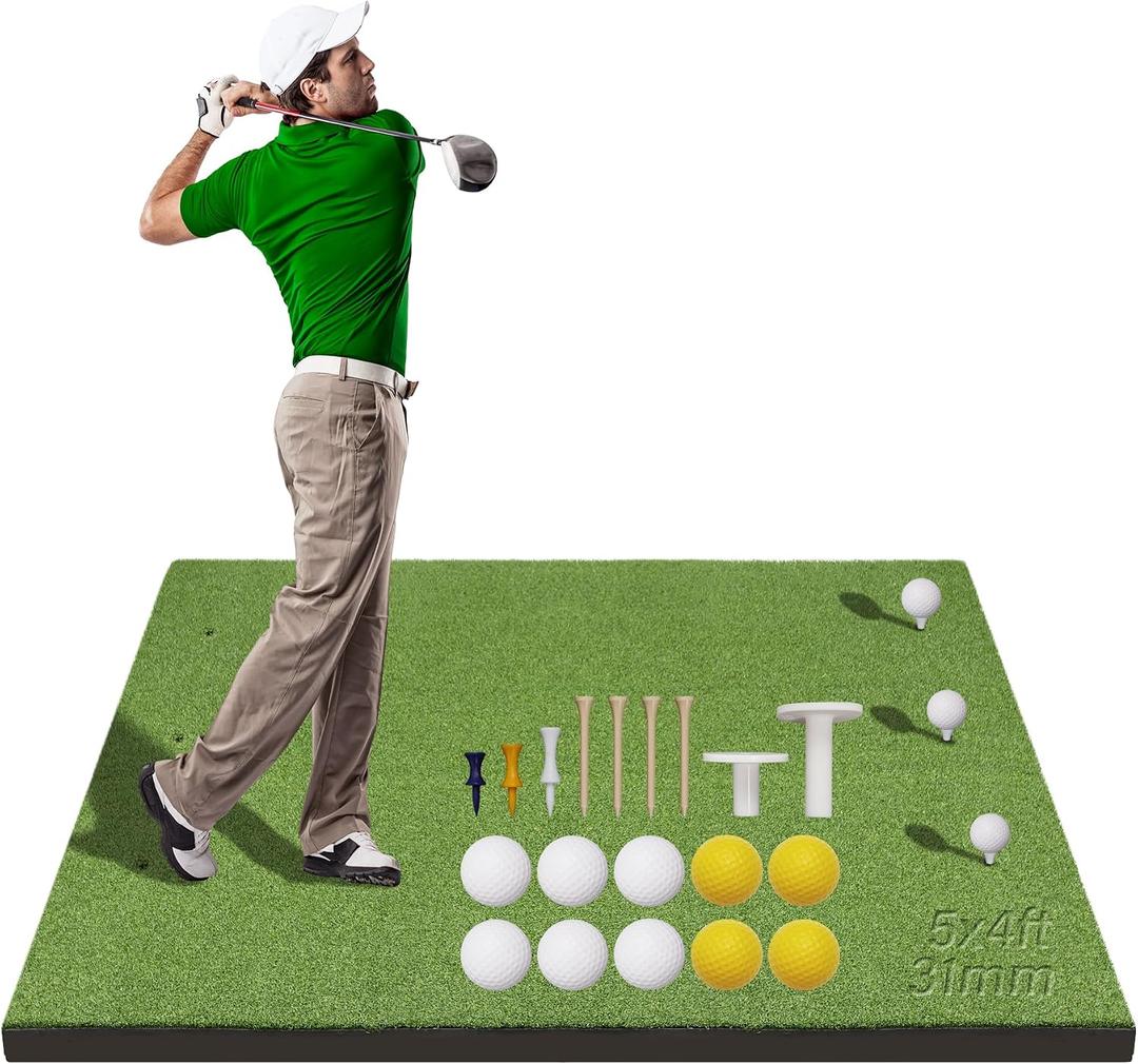 5x4ft Golf Hitting Mat with 10 Balls,9 Tees for Golf Practice