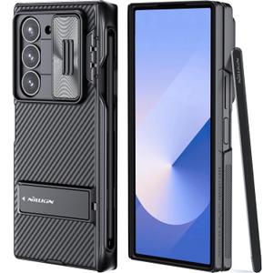 Nillkin for Z Fold 6 S Pen Case, [Built-in Writing Pen & S Pen Holder & Kickstand & Slide Camera Cover & Hinge Protection] Shockproof Fold 6 Phone Case with Pen for Samsung Galaxy Z Fold 6, Black