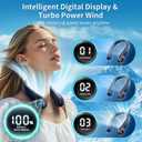 Portable Neck Fan with 6000mAh USB - Rechargeable Battery, Ultra-Light Bladeless Neck Fan LED Display, 360 Cooling Wearable Fan, 3 Speeds,Fireplace Fans -Blue