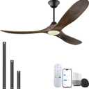 70 inch Smart Outdoor Large Ceiling Fan for Patio with Lights Wet Rated, High CFM Modern Farmhouse Walnut Ceiling Fan with Alexa/Remote/App Control, Waterproof Exterior Fan for Indoor Porch Gazebo