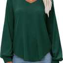 EXLURA Womens Fall Oversized V Neck Tunic Tops 2025 Casual Long Sleeve Shirts Lightweight Soft Sweater Curved Hem T Shirts (Green, S)