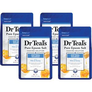 Dr. Teal's Epsom Salt Soaking Solution, Soften & Nourish with Milk and Honey, 48oz (Pack of 4)