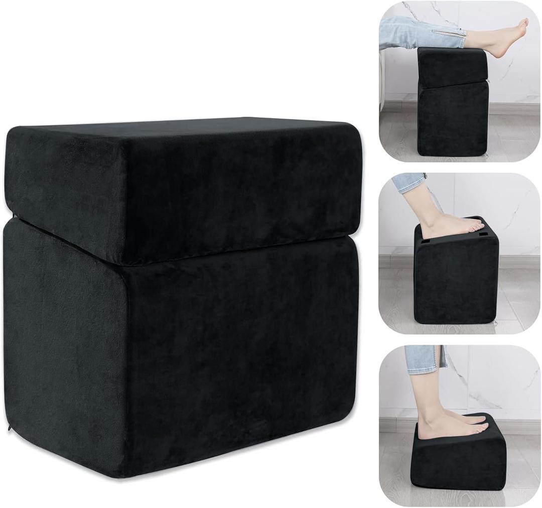 ROYALAY Adjustable Foot Rest Under Desk for Office, High-Density Foam Foot Rest with 3 Adjustable Heights, Ergonomic Footrest with Washable Cover for Home, Airplane, Travel(17 * 11 * 17in, Black)