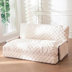 YOSHOOT Adjustable Lazy Floor Sofa, 5-Position Foldable Sleeper Chair with Armrest for Reading, Gaming - Convertible Bean Bag Sofa Bed Couch (Full, Fur Beige)