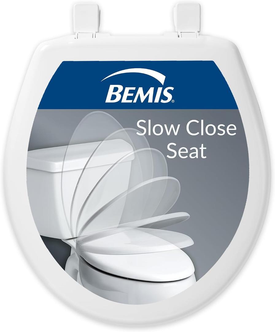 Bemis Slow Close Round Toilet Seat, Easy Clean Hinges, White