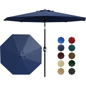 Garvee 9ft Patio Umbrella with Crank Lift & Push Button Tilt, Table Umbrella Outdoor Patio 8 Sturdy Ribs for Yard, Deck, Pool, Navy Blue