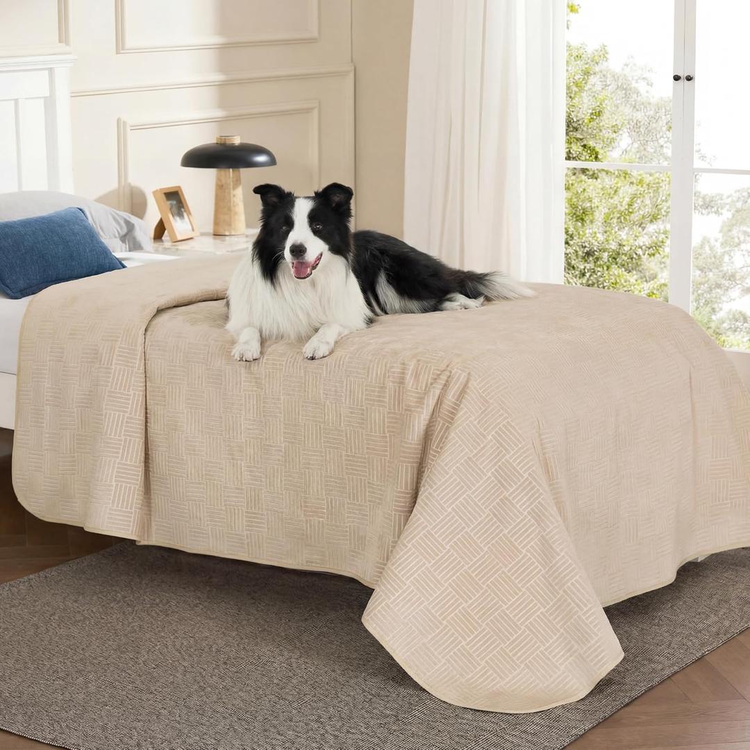 Bedsure Waterproof Bed Cover for Dogs Washable - Waterproof Blanket for Twin Bed Couch Sofa Cozy, Lightweight Furniture Protector for Pet Cat Quick Drying, Sandy Tan, 68x82IN