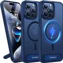 TORRAS for iPhone 15 Pro Max Case Translucent Blue | Strong Magnetic & Seamless Stand, Fit for MagSafe, Military-Grade Drop Protection, Sturdy Adjustable Built-in Kickstand, Slim Matte Finish