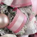 HUIHUANG Pink Wired Satin Ribbon with Glitter Stripe Edges 2.5 inch, Pink Christmas Ribbon for Tree, Bows Making, Wreath Supplies, Gift Wrapping Garland, Home Decor, Crafts -10 Yards