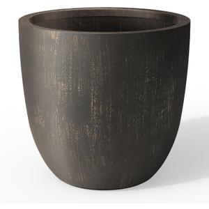 Kante 14 Inch Dia Round Concrete Planter, Indoor Outdoor Large Plant Pot with Drainage Hole and Rubber Plug for Home Patio Garden, Oil Rubbed Bronze