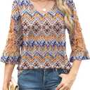 3/4 Length Sleeve Womens Tops 2025 Blouses for Women Dressy Casual Fashion Clothing V Neck Babydoll Tops Fall Outfits, L