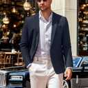 Vssjavun Blazer for Men Casual Suit Jackets Lightweight Sport Coat One Button Slim Fit Suits (Blue, L)