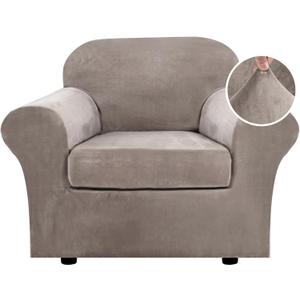 H.VERSAILTEX Rich Stretch 2 Piece Chair Cover Chair Slipcover Sofa Cover Furniture Protector Couch Soft with Elastic Bottom Chair Couch Cover with Arms Width Up to 49 Inch(Chair, Taupe)