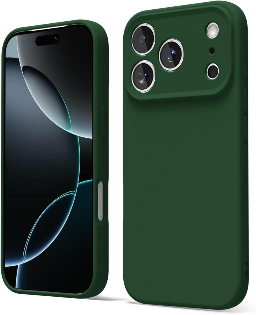 oakxco for iPhone 17 Pro Phone Case Liquid Silicone, Cute Thin Slim Grip Soft Rubber Gel for Women Men, Smooth Matte TPU Plain Solid Color Girly Simple Case with Camera Cover Protection, Dark Green