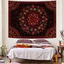 Accnicc Boho Mandala Tapestry Wall Hanging Hippie Bohemian Floral Flower Medallion Tapestry Aesthetic Large Vintage Black Red Indian Tapestries for Bedroom Living Room Dorm Decor 80 x 60 Inch