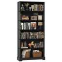 TVU 6-Tier Wooden Bookshelf, 77.2" Tall Farmhouse Style Open Bookcase, 31.5" W Standing Book Shelf with Storage, Suitable for Study, Living Room, Office, Blcak