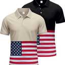 Golf Shirts for Men 2 Pack Print American Flag Short Sleeve Dry Fit Moisture Wicking Performance Polo Shirts (XXXL)