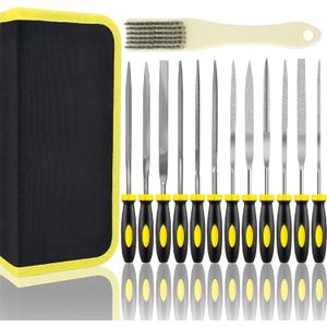 Small File Set, Needle Diamond File 13PCS, 6pcs Jewlers Files & 6pcs Steel Files Precision Metal Work, Woodworking, Plastic Carving Tool with Steel Brush and Carry Case