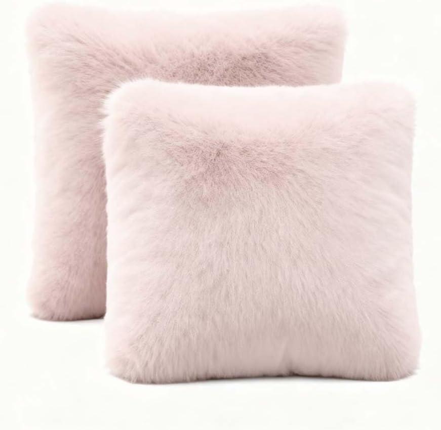 ZYFZCLBL Pack of 2 Faux Fur Throw Pillow Cover, Decorative Pillow Cover Luxury Soft Cozy Fluffy Pillow Covers for Bed/Couch, 24" x 24" Inch, Pink