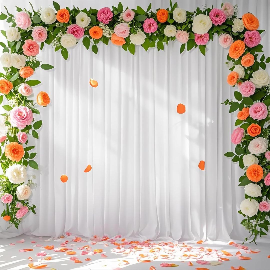 White Backdrop Curtains 2 Panels 5ft x 8ft Sheer Chiffon Backdrop Curtain Drapes for Birthday Party Wedding Decorations, 10ft x 8ft -