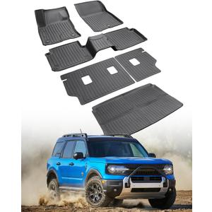 Floor Mats for Ford Bronco Sport: 2021 2022 2023 2024 2025 All Weather Car Accessories for Bronco Sport 4-Door, 6PCS TPE Rubber Backrest Liner Fit for Bronco Sport (w/Full Size Spare Tire)