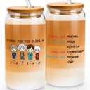 LRUIOMVE 16oz Glass Can Cup with Bamboo Lid & Straw - Reusable Drinking Glass for Iced Coffee, Smoothie, Beer, Ideal Friendship Gift for Women, Bestie