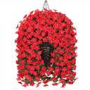 HyeFlora Artificial Fake Red Hanging Flowers Plants Basket for Outdoor Outside Winter Christmas Decor, Faux Silk Daisy Flower Look Real UV Resistant Orchid Vine Plant for Porch Garden Yard Patio Home