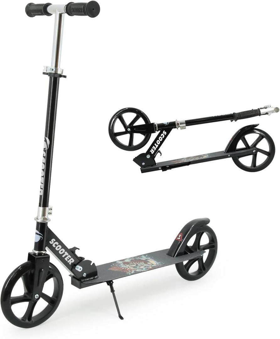 Scooter for Kids Ages 6+, Teens & Adults, Max Load 240 LBS, Foldable Kick Scooter with 8-inch Big Wheels, Kickstand, 3 Adjustable Levels, Rear Brake, (black)